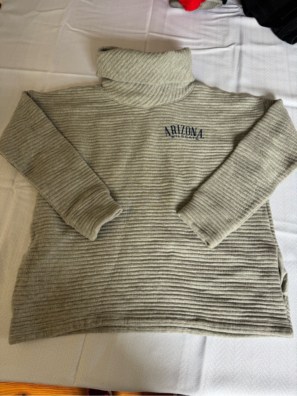 Arizona Embroidered Ribbed Turtleneck Sweatshirt - Light Gray Small